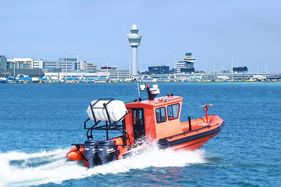 Airport rescue rib boat with cabin